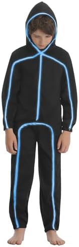 Vanderdyken Stick Figure Costume Kids Light up Stickman Costume Glow in the Dark Halloween Outfit for Boys and Girls