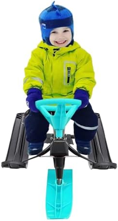 Kids Snow Sled Kart with Steering Wheel and Brakes for Winter Fun and Exercise, High Load Capacity up to 220.5 lbs, Easy to Clean Design for Children and Adults