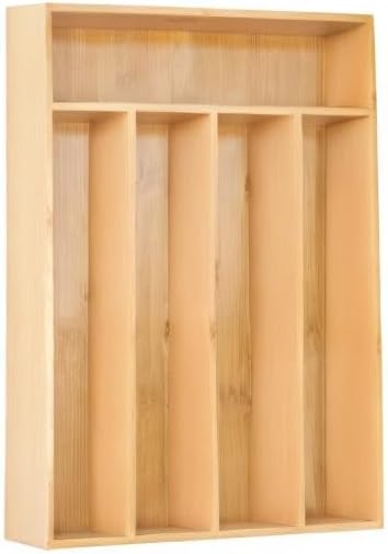 Besilord Silverware Organizer Kitchen Drawer Organizer Utensil Organizer Bamboo Silverware Holder Cutlery Organizer in Drawer Flatware Organizer Tray(5 slots, Natural