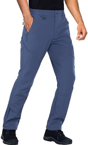 Stlight Mens Snow Ski Water Repellent Softshell Pants for Winter Hiking Fleece Lined Bottom Leg Zipper with 6 Zip Pockets
