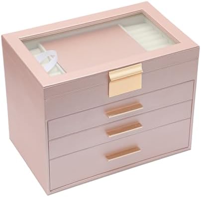 BOOVO Jewelry Boxes for Women, White and Black 6 Layer Large Jewelry Box for Necklace, Bracelet, Earrings, Rings Storage, Jewelry holder Organizer for Girls Gift (Rose gold, 4 layer)