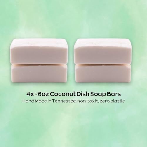 Green Llama Natural Dish Soap Bars - 4-Pack, Coconut Oil-Based, Fragrance-Free, Biodegradable Kitchen Soap | Eco-Friendly, Non-Toxic, Handmade Solid Dishwashing & Dishwasher Cleaner