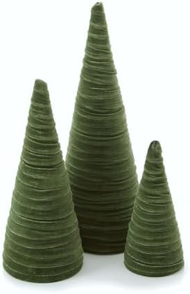 Olive Velvet Trees Set of 3, Valentine Tabletop, Modern Mantel Decor, Elegant Green Holiday Entryway, Wedding Centerpiece, Office Bookshelf (Olive)