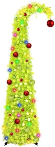 N&T NIETING Whimsical Pop Up Christmas Tree with Lights & 31 Balls, 5Ft Collapsible Tinsel Tree Decorations for Holiday Home Office Decor, Green