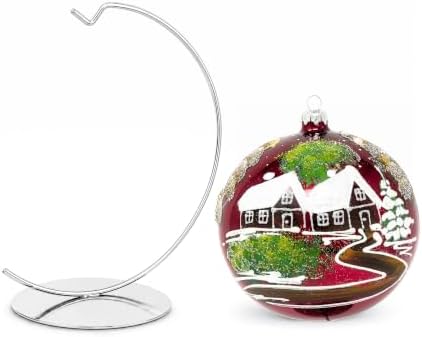 Hand Blown Glass Christmas Ornaments Ball, Countryside Burgundy 6in + Stand