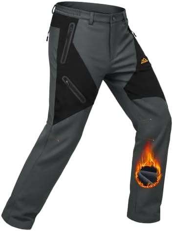MAGCOMSEN Men's Snow Ski Pants Fleece Lined Water Resistant Winter Pants with 4 Zip Pockets for Snowboard Hiking Outdoor