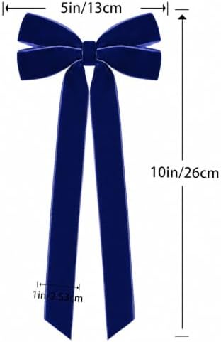 12Pcs Blue Velvet Ribbon Bows Christmas Tree Decorations,5in x 10in Xmas Ornaments for Tree Home Party Front Door Wreath Garland Holiday Decor