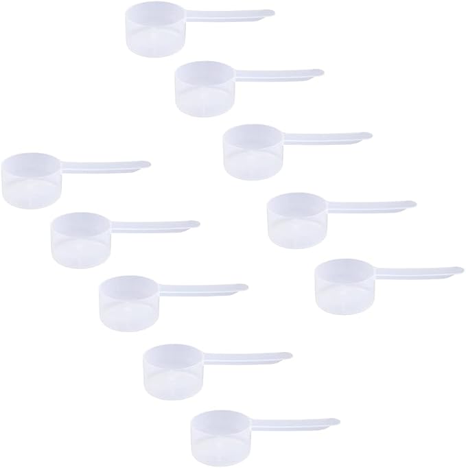 39cc Long Handle Measuring Scoop (2.63 Tbsp / 1.32 oz / 39mL) - Heavy-Duty Plastic Spoon for Powders, Protein, Coffee, and Baking, 10-Pack