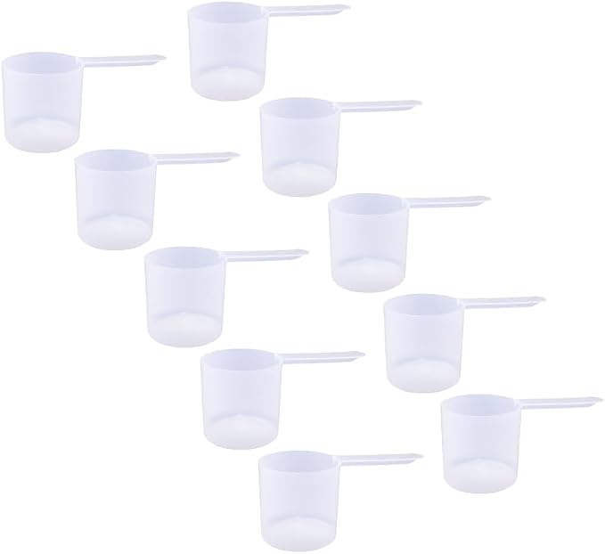 118.4cc Long Handle Measuring Scoop (1/2 Cup / 4 oz / 118.4mL) - Heavy-Duty Plastic Spoon for Powders, Protein, Coffee, and Baking, 10-Pack