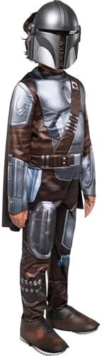 STAR WARS The Mandalorian Official Youth Halloween Costume - Premium Quality Padded Jumpsuit with Plastic Mask and Detachable Cape (M)