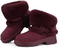 Furry Winter Boots for Women Block Heels Platform Buckle Slip On