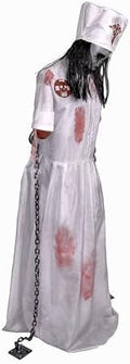 Haunted Hill Farm Life-Size 5.2-Ft Animatronic Convulsing Nurse by Tekky Halloween Decoration with Motion-Activated Sounds