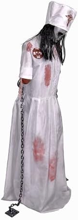Haunted Hill Farm Life-Size 5.2-Ft Animatronic Convulsing Nurse by Tekky Halloween Decoration with Motion-Activated Sounds