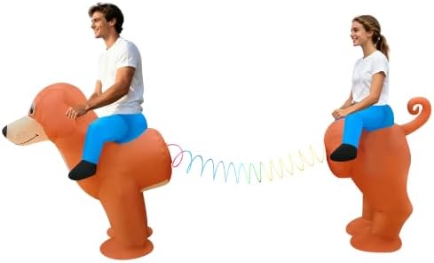 Couple Inflatable Dachshund Costume 2 Person Ride-On Wiener Dog Dural Wearer Sausage Dog Blow Up Suit for Adult,Men Women Halloween Cosplay Outfit, Team-Building Party