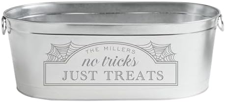 Let's Make Memories Personalized Beverage Tub - Halloween Party - Halloween Decorations - Galvanized Metal Drink Tub - Trick or Treat Candy Bowl - 5.5 Gallons - No Tricks Just Treats