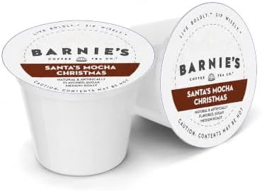Barnie's Coffee Santa's Mocha Christmas Single Serve Coffee Pods with Coconutty, Caramel, Mocha Flavor, Medium Roast Arabica Coffee Beans Compatible with Keurig Brewers, 48 Count