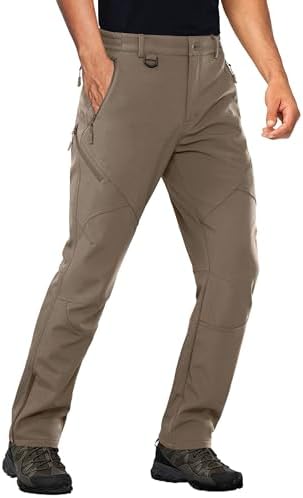 Stlight Mens Snow Ski Water Repellent Softshell Pants for Winter Hiking Fleece Lined Bottom Leg Zipper with 6 Zip Pockets