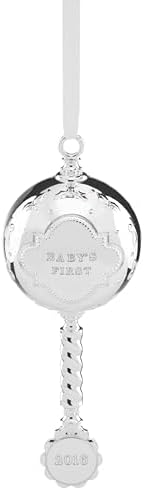 Reed & Barton 867369 2016 Baby's 1st Christmas Tree Silverplated Rattle Ornament, Ornaments