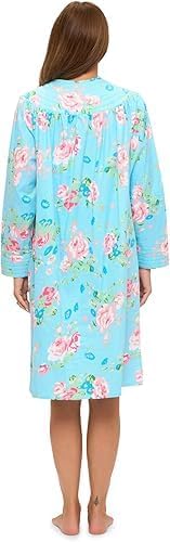 Casual Nights Women's Floral Snap Front Flannel Duster Long Sleeve Lounger Dress
