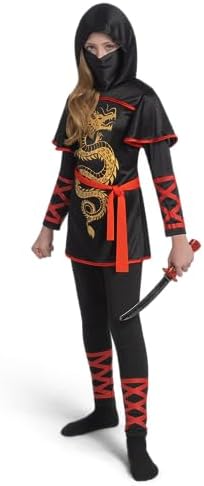 Spooktacular Creations Black and Red Ultimate Ninja Dragon Costume Set for kids, Girls, Halloween Dress Up