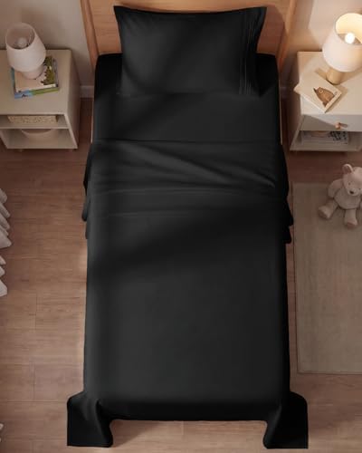 Twin Size 3 Piece Sheet Set - Comfy Breathable & Cooling Sheets - Black