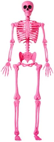 JOYIN 5 FT Halloween Skeleton Life Size, Stayable Posable Pink Skeleton Decor, Full Body Movable Joints Giant Skeletons for Halloween Decoration, Spooky Scary Graveyard Party, Haunted House Prop