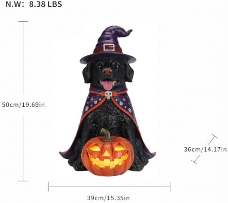 Black Lab Dog Statue Halloween Decorations Outdoor with LED Pumpkin
