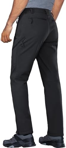 Stlight Mens Snow Ski Water Repellent Softshell Pants for Winter Hiking Fleece Lined Bottom Leg Zipper with 6 Zip Pockets