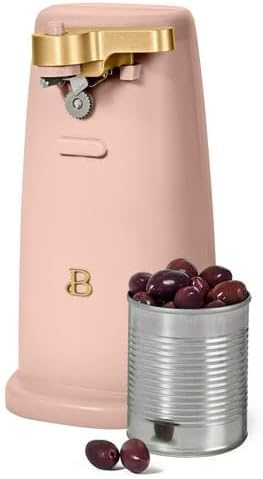 B'eautiful Easy-Prep Electric Can Opener with 70-watt motor effectively, Auto-turn & One-Touch Operation Built-in knife sharpener and bottle opener by D'rew Barry'more (Rose)
