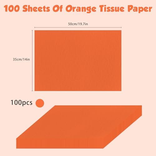 OHOME Orange Tissue Paper - 100 Sheets Fall Decorations for Home | Thanksgiving Decor for Gift Bags,Autumn Harvest Bulk Wrapping Paper for Friendsgiving Halloween Party Supplies