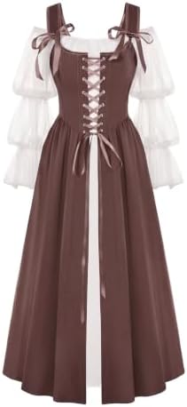 Wenrine Renaissance Costume Womens Lace Up Corset Halloween Medieval Dress