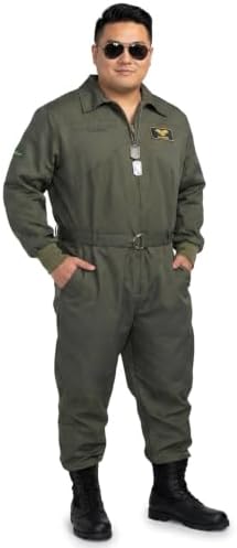 Tipsy Elves Men's Pilot Halloween Costume - Green Military Flight Jumpsuit