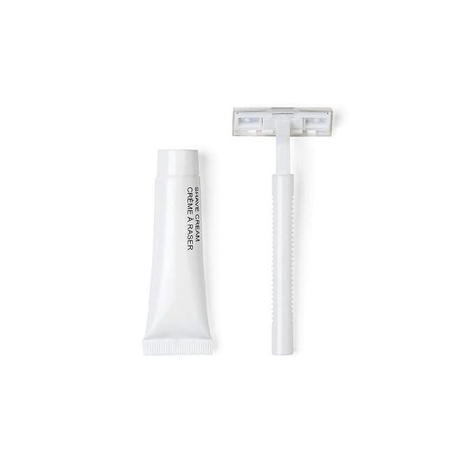 World Amenities LUXURY NECESSITIES - Bulk Shave Kit Shave Kit | 200 Count| Includes Twin Blade Razor and Moisturizing Shave Cream | Individually Boxed Hotel Amenities| Mini Travel Size Toiletries