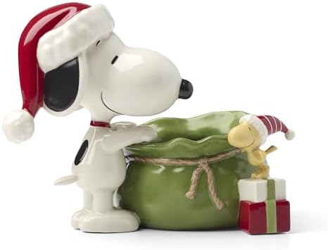 Lenox Peanuts Snoopy Christmas Santa Sack Candy Bowl