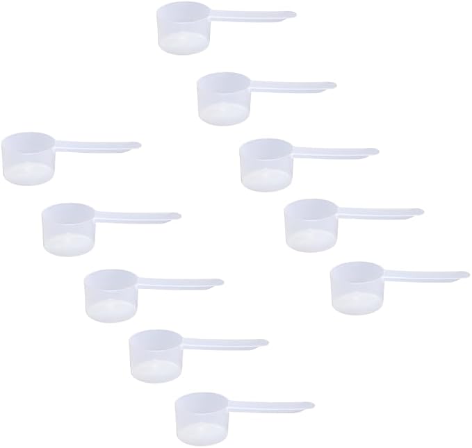 29.6cc Long Handle Measuring Scoop (2 Tablespoon / 1/8 Cup / 1 oz) - Heavy-Duty Plastic Spoon for Powders, Protein, Coffee, and Baking, 10-Pack