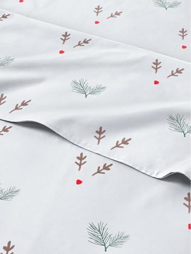 Christmas Sheet Set, Mistletoes, Holiday Xmas Bedding Set - Queen Size