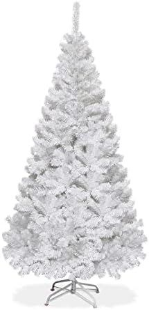 HAPPYGRILL 6FT Unlit White Artificial Christmas Tree with Solid Metal Stand, PVC Material 650 Branches Xmas Tree