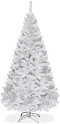 HAPPYGRILL 6FT Unlit White Artificial Christmas Tree with Solid Metal Stand, PVC Material 650 Branches Xmas Tree