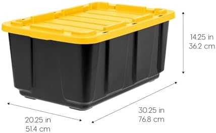 IRIS USA 4-Pack 27 Gal Heavy Duty Storage Tote Bins with Lids, Black/Yellow