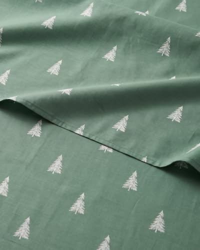 Christmas Sheet Set, Sage Pine Trees, Holiday Xmas Bedding Set - Twin Size