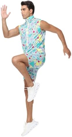 80s Outfit for Men, Neon Retro Workout Costume Set with Accessories