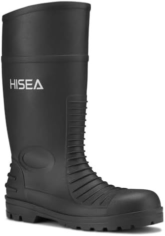 HISEA Men's Steel-Toe Rain Boots, Rubber Boots Waterproof Slip Resistant