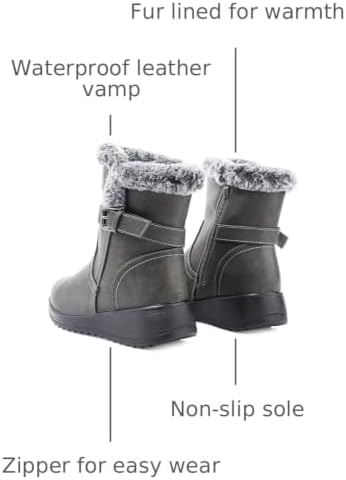 Womens Snow Boots Leather Winter Warm Boots Platform Ankle Booties