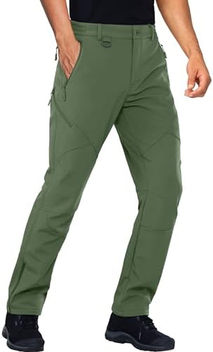 Stlight Mens Snow Ski Water Repellent Softshell Pants for Winter Hiking Fleece Lined Bottom Leg Zipper with 6 Zip Pockets