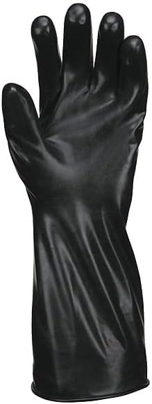 MCR Safety CP7M Butyl Rubber Gloves, 7 Mil Smooth Finish, Gauntlet Rolled Cuff, 14" Length, Medium, 1-Pair, Black