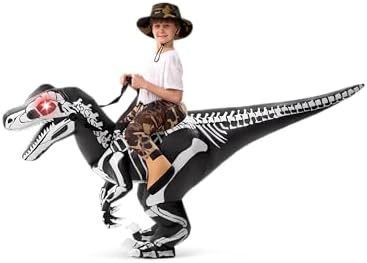 Spooktacular Creations Kids Halloween Inflatable Costumes, Skeleton Raptor Blow up Outfit, Ride on Dinosaur Inflatable Suit