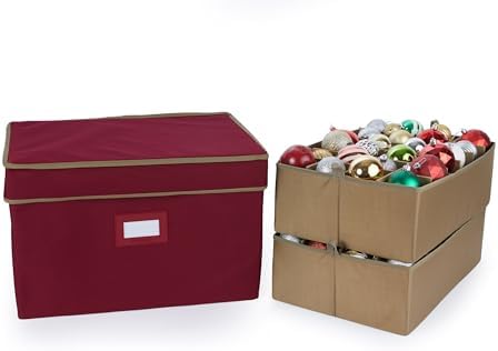Covermates Adjustable Ornament Storage Box, 19.25" W x 13" D x 12.5" H, Red