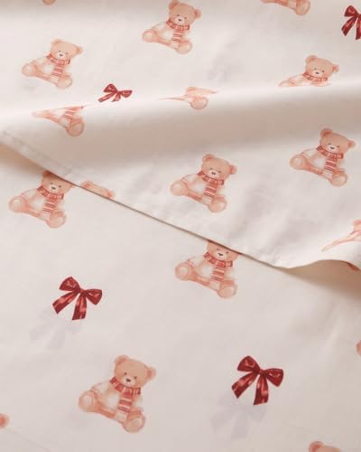 Christmas Sheet Set, Teddy Bears, Holiday Xmas Bedding Set - Cal King Size