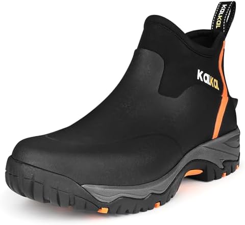 Kalkal Men's Rubber Boots, Waterproof Ankle Rain Boots, Insulated Working Booties with Comfortable Sports Sole, Outdoor Mud Boots for Yard Chore