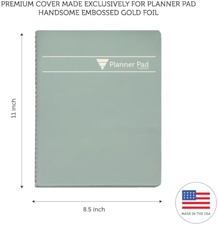 Planner Pad Spiral Bound January-December 2026/ Calendar Year 8 1/2" x 11" Large 3-Tier Funnel Down 12 Month Organizer, Greenish Grey Cover/Soft Green Ink